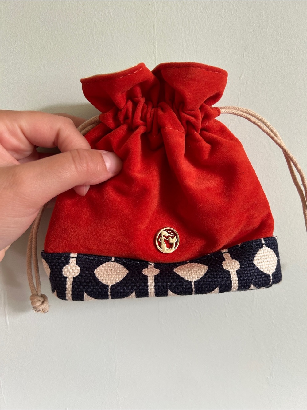 Spartina 449 Orange Drawstring Pouch with Navy Pattern